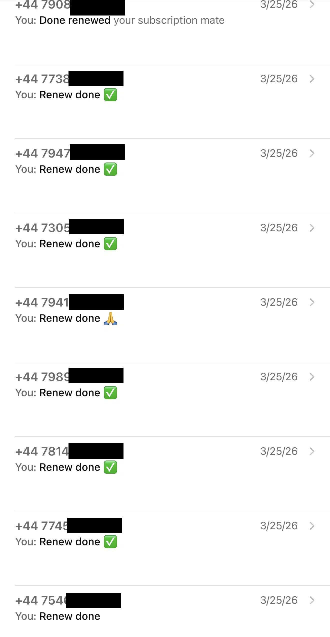 Screenshot of a customer message about 12-month plan renewed